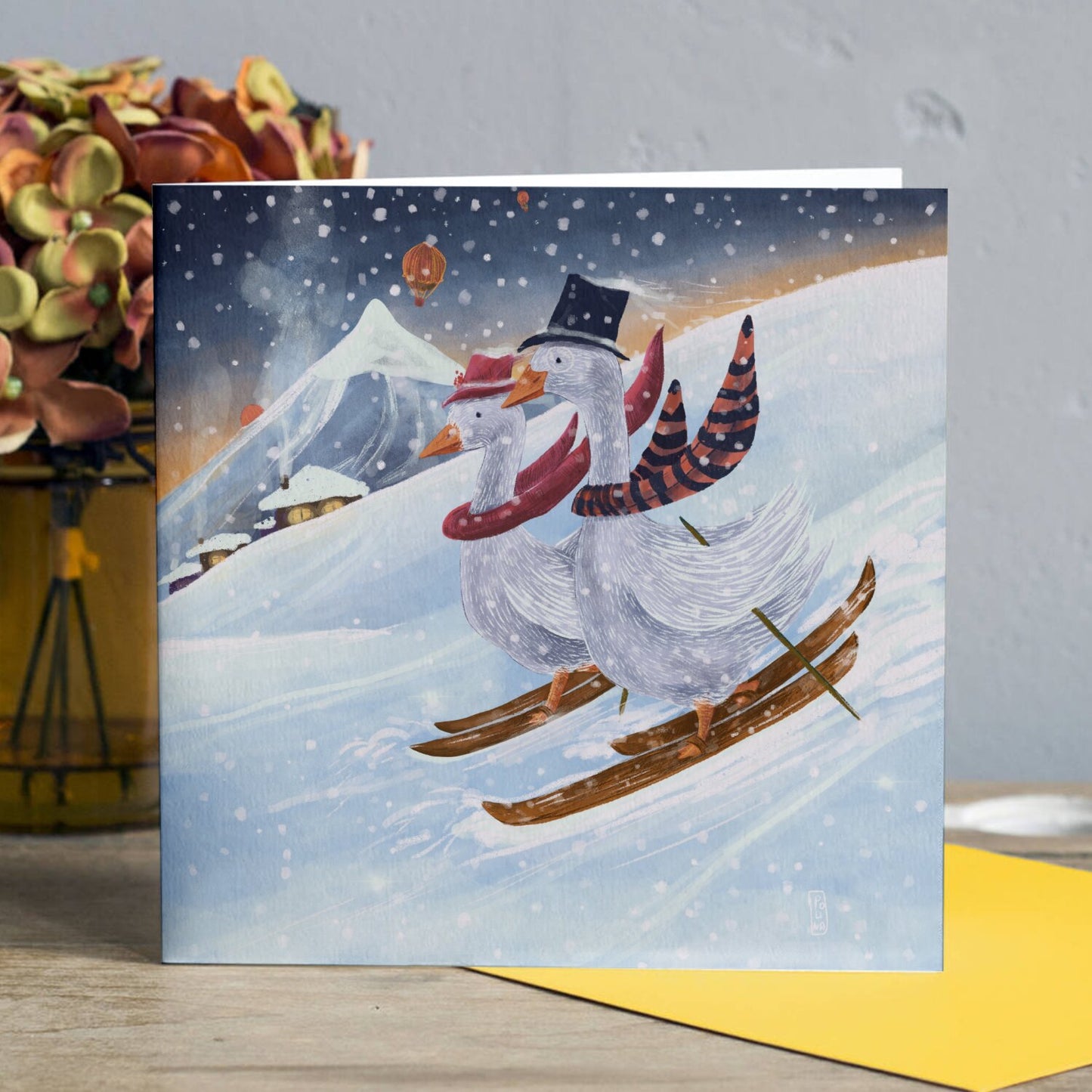 Postcard - Skiing in the Mountains