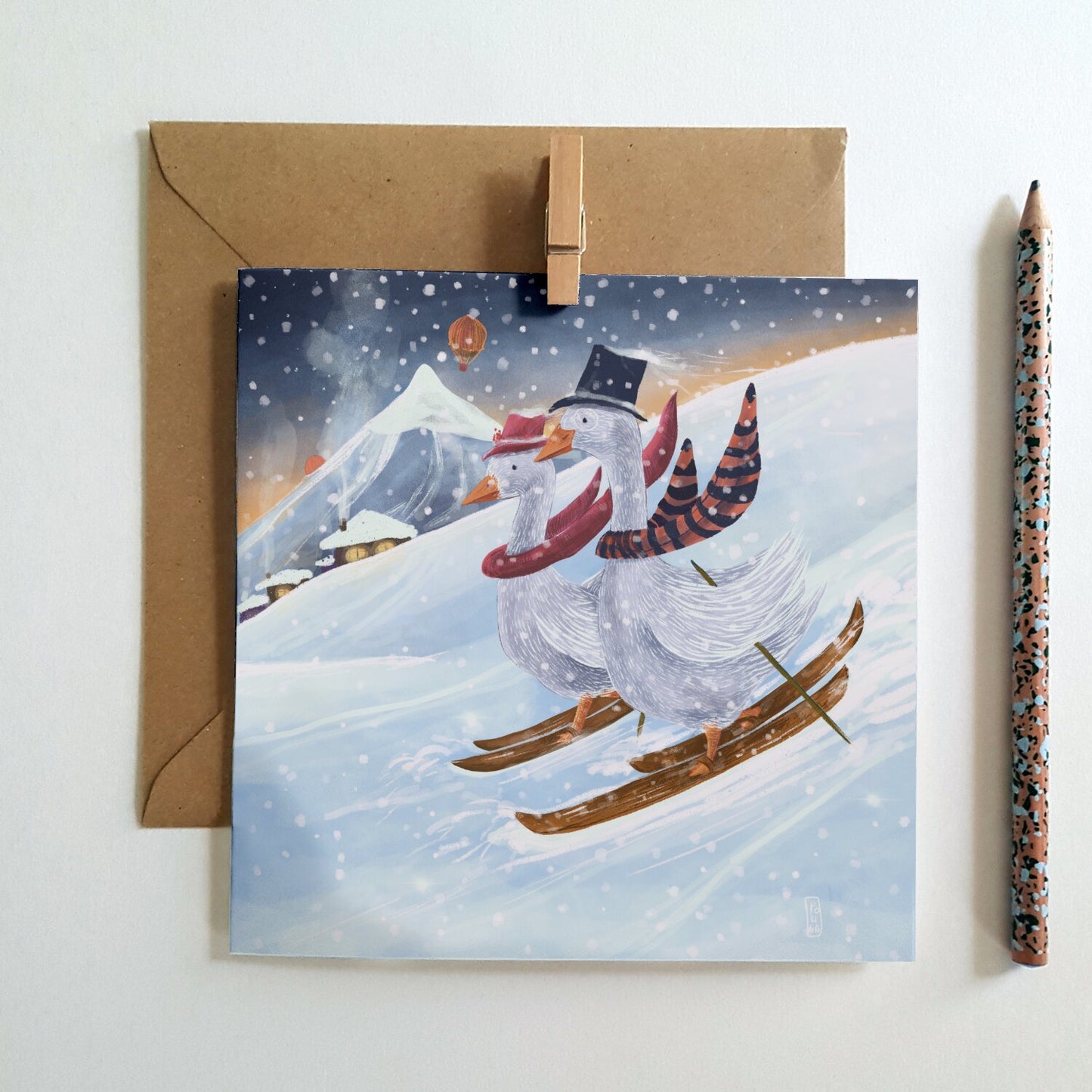 Postcard - Skiing in the Mountains