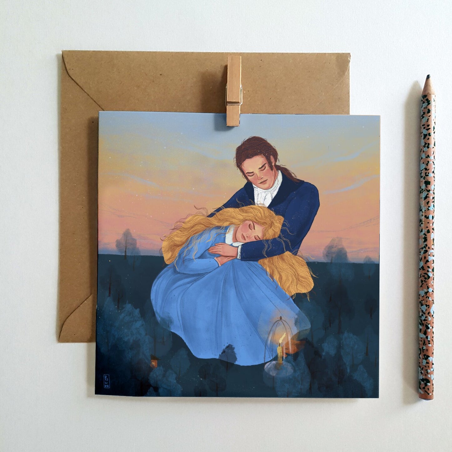 Postcard - Dawn, Two Lovers, Night and Day