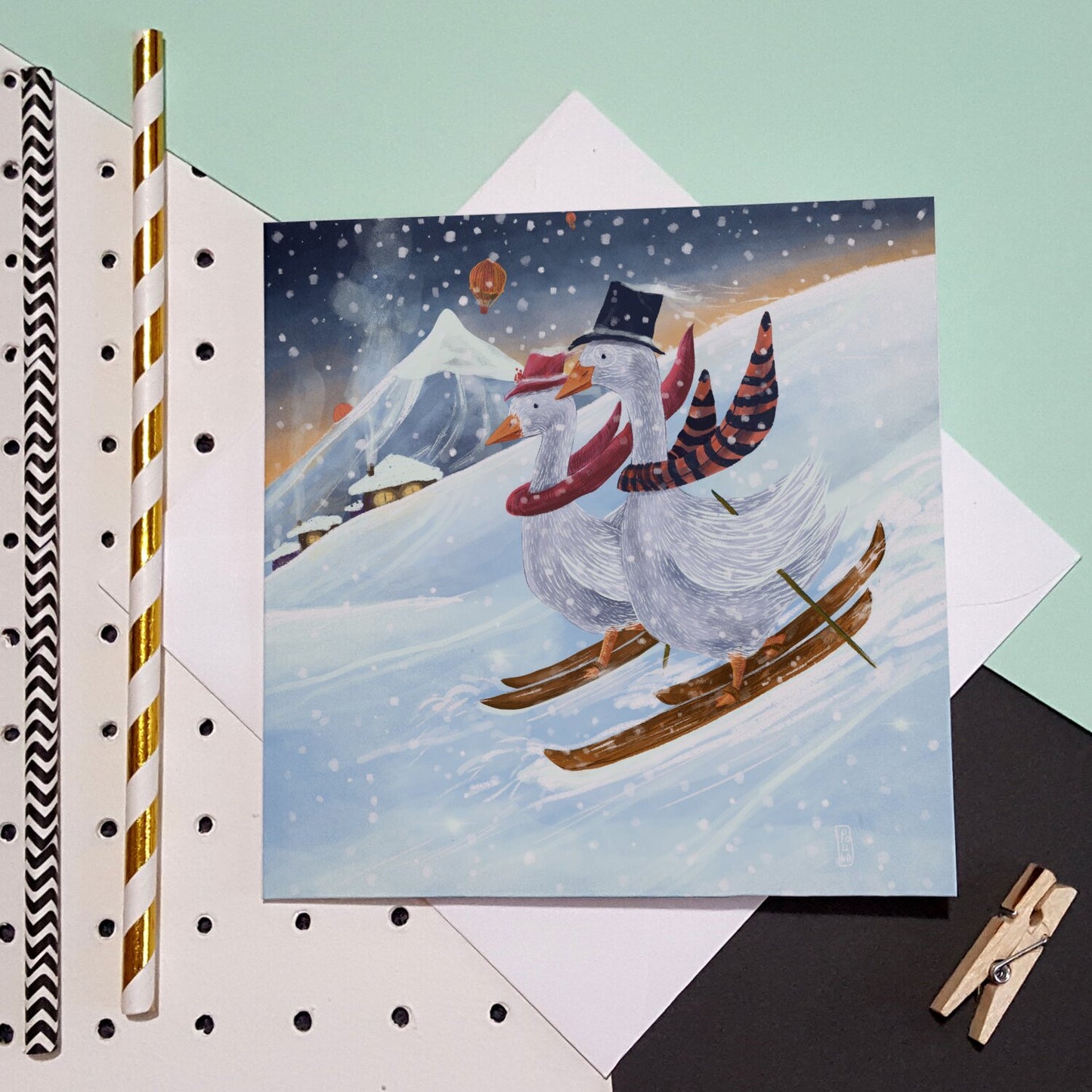 Postcard - Skiing in the Mountains