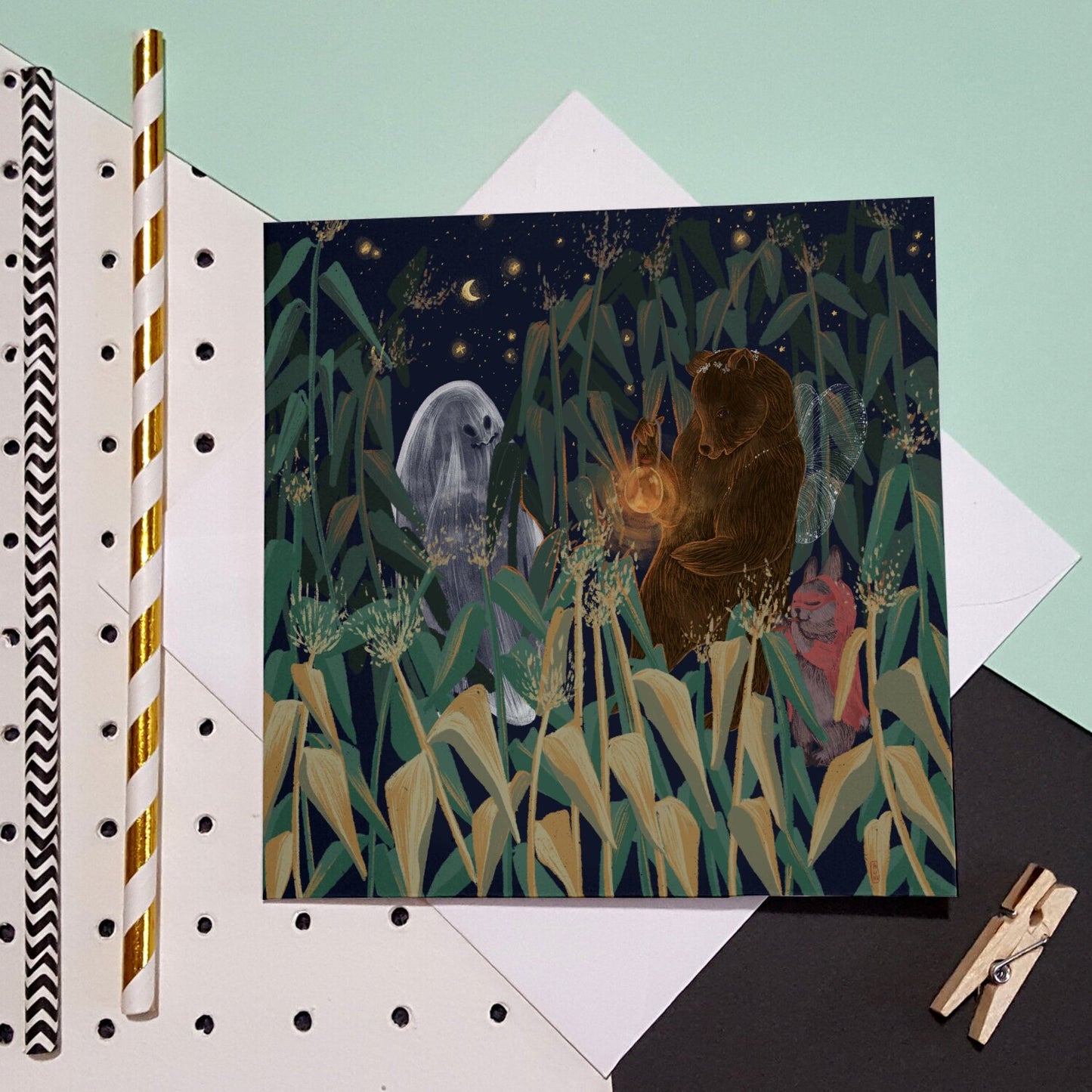Postcard - Dawn, Two Lovers, Night and Day